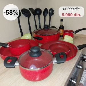 Set crvenog granitnog posuđa od 15 delova